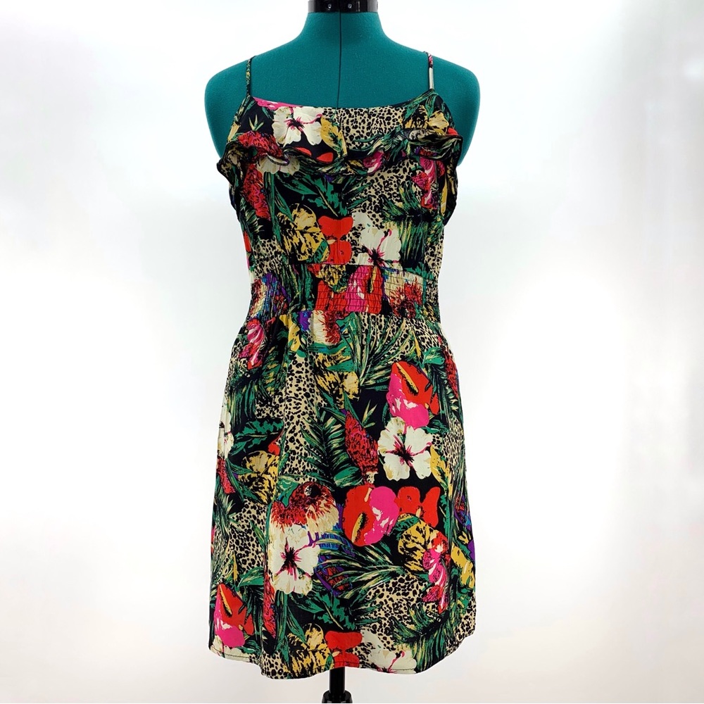 Ripe Dark Floral Spaghetti Strap Elastic Waist Summer Dress, Medium